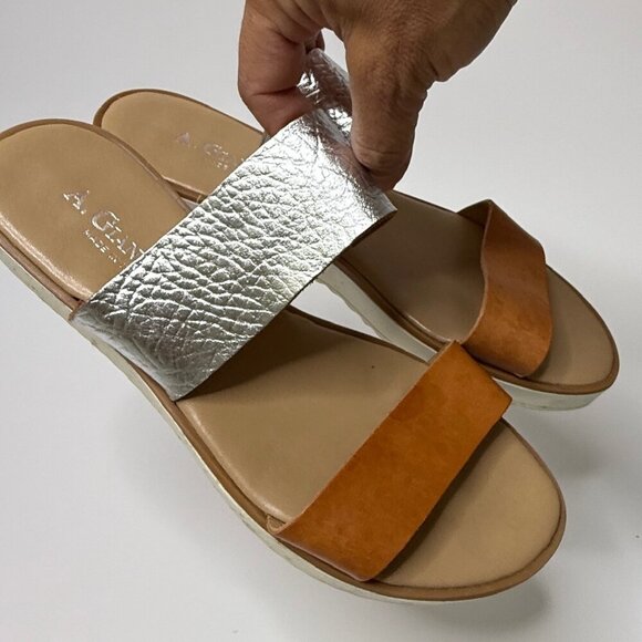 🤍 A Giannetti Bohemian Flat Slide Sandals Double Leather Straps Italy Sz 8 - Picture 7 of 10